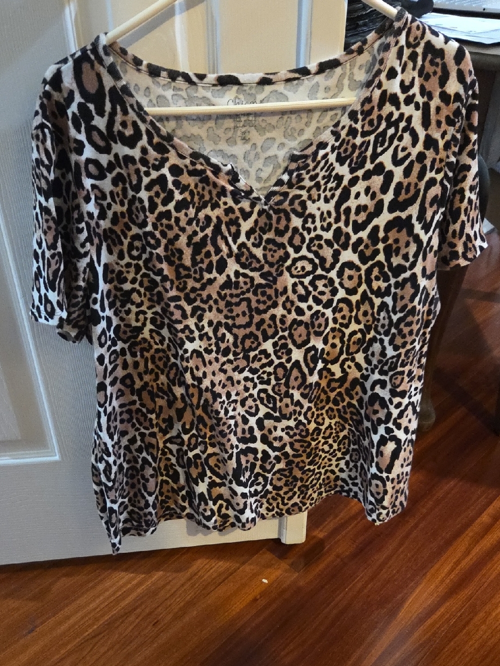 Chico's Leopard Print V-Neck Top in Tan and Black